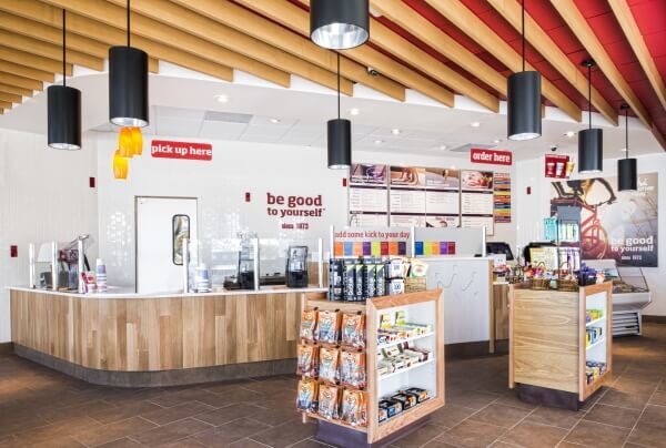 The interior of a fast food restaurant emphasizing the importance of community in business development.