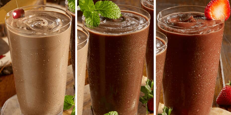 Why Product Innovation Never Takes a Holiday Break at Smoothie King - Four pictures of chocolate smoothies with strawberries and mint.