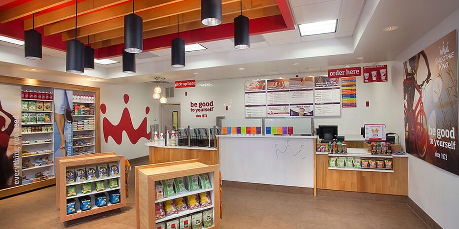 The interior of a Smoothie King store in a Lifestyle Center.