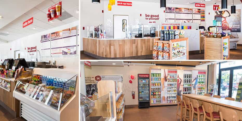 A series of pictures showcasing Smoothie King store items.