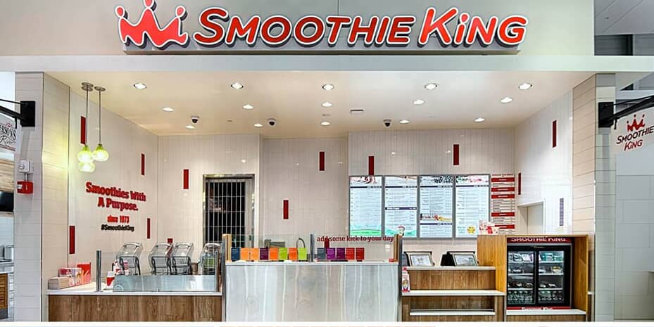 A smoothie king franchise in a shopping mall.