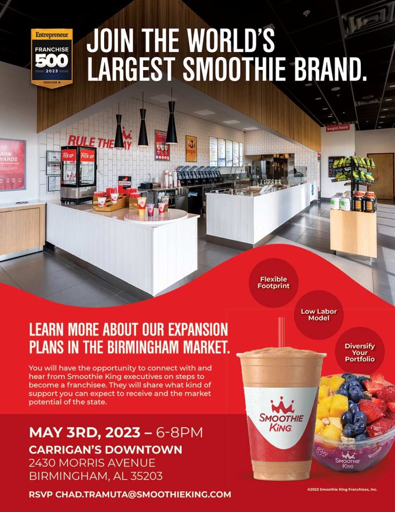 A flyer for a smoothie shop in Birmingham, Calgary.