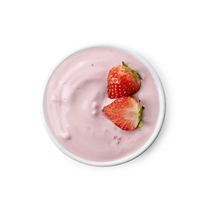 A bowl of strawberry yogurt from a juice bar franchise