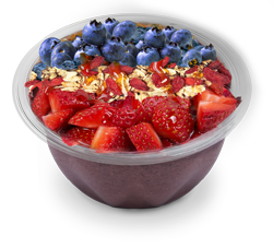 A fruit smoothie franchise featuring a bowl with berries, blueberries, and granola.