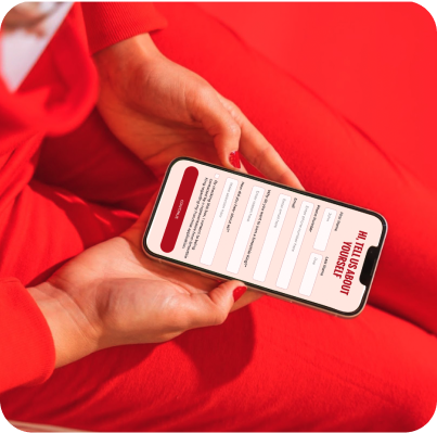 image of a person holding their phone with the getting started form open